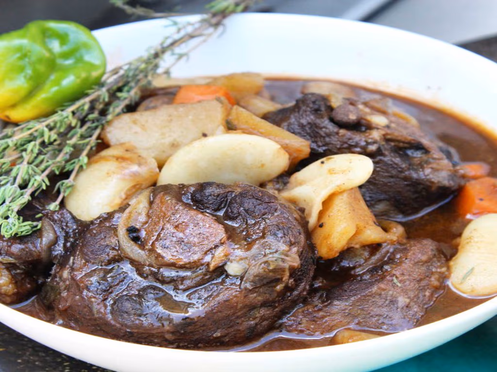 Oxtail with broad beans
